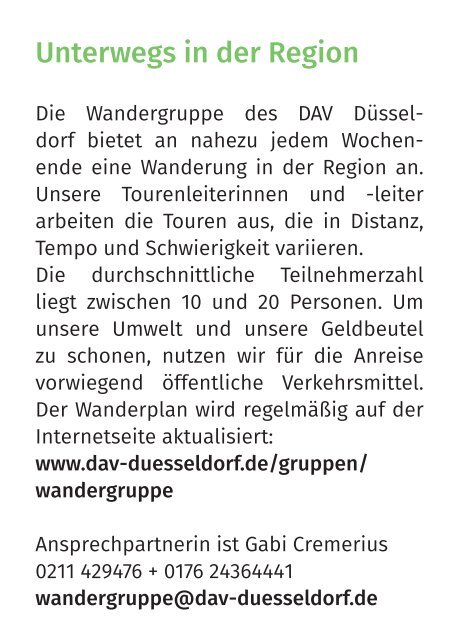 DAV Düsseldorf Wanderplan 01.07.2019 – 01.01.2020
