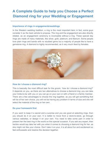 A complete guide to help you choose a Perfect Diamond ring for your Wedding or Engagement