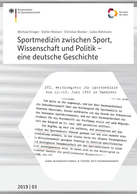 BISp 2019,03 Sportmedizin zwischen Sport, Wissenschaft und Politik – eine deutsche Geschichte