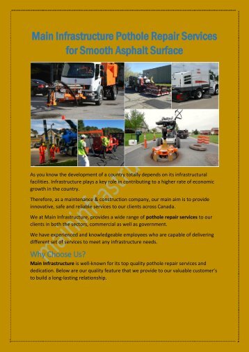 Main Infrastructure Reliable and Affordable Pothole Repair Services
