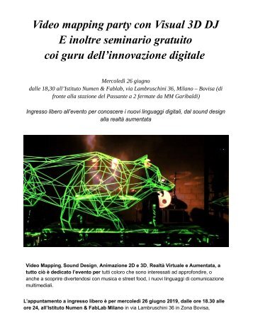 Evento Video Mapping - Milano 26 giugno 2019