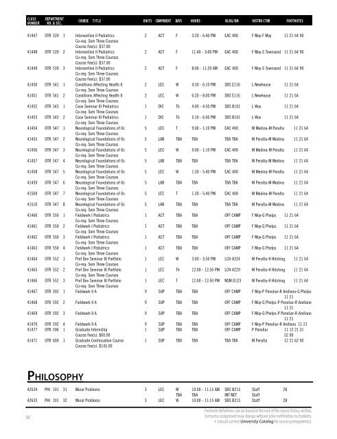 Fall 2019 Open University Schedule (Interactive)