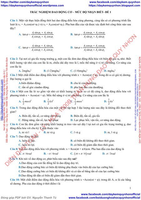 1300 câu hỏi trắc nghiệm Vật Lý 12 chọn lọc theo mức độ (NB - TH - VD - VDC) (Có lời giải chi tiết)