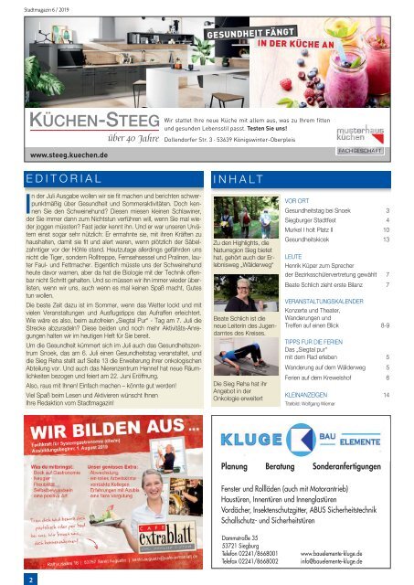 Stadt-Magazin Siegburg, Lohmar, Neunkirchen-Seelscheid - Juli 2019