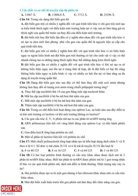 Bộ tài liệu bài tập trắc nghiệm Sinh Học chọn lọc theo chuyên đề và mức độ (NB - TH - VD - VDC) gồm 13 chuyên đề có lời giải chi tiết