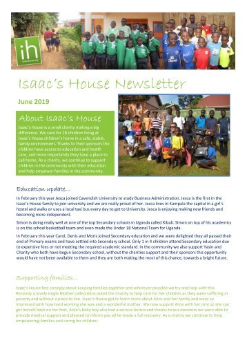 Isaac's House newsletter - June 2019