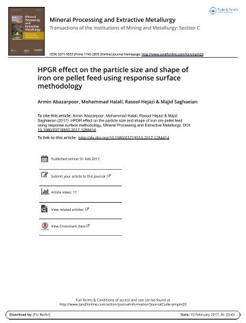 HPGR effect on the particle size distribution and shape of iron ore pellets feed using responde surface methodology