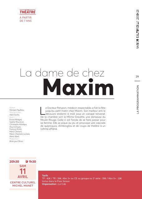 Programme Centre Culturel Michel Manet 2019-2020