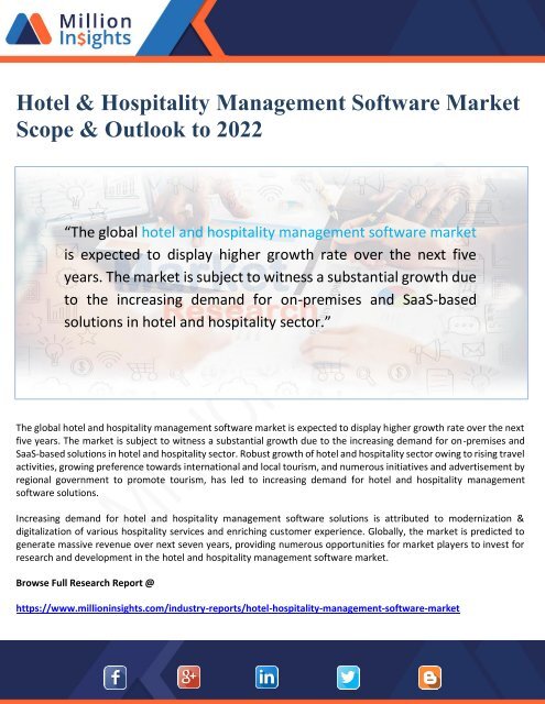 Hotel &amp;amp; Hospitality Management Software Market Outlook to 2022