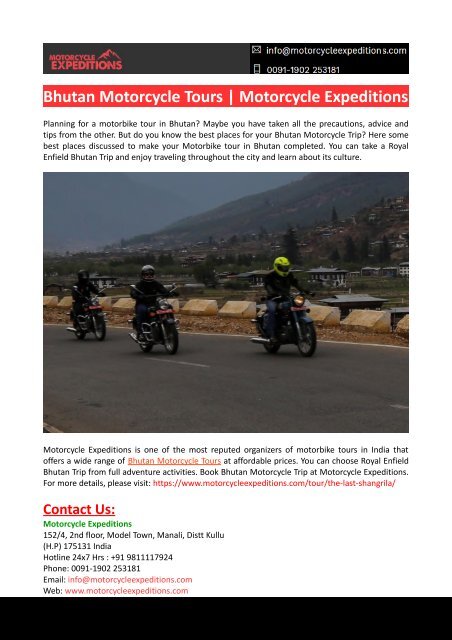 Bhutan Motorcycle Tours-Motorcycle Expeditions