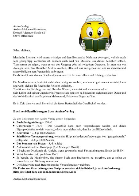 Angebot Verlagsarbeit über Assira-Verlag