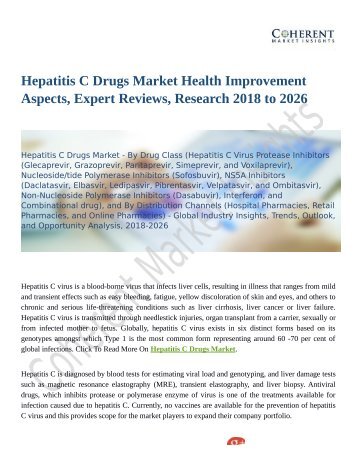 Hepatitis C Drugs Market Health Improvement Aspects, Expert Reviews, Research 2018 to 2026