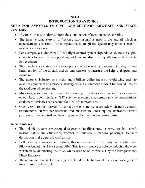 avionics unit 1 notes
