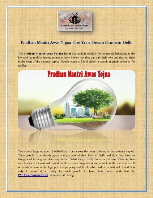 Pradhan Mantri Awas Yojna- Get Your Dream Home in Delhi