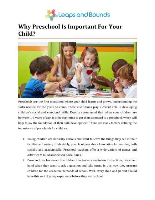 Why Preschool Is Important For Your Child