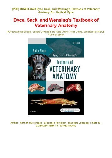 Read [PDF] Books *Dyce, Sack, and Wensing's Textbook of Veterinary Anatomy* full_pages
