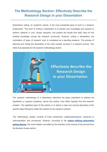 The Methodology Section : Effectively Describe the  Research Design in your Dissertation