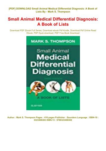 Free P.d.f *Small Animal Medical Differential Diagnosis: A Book of Lists* full_online