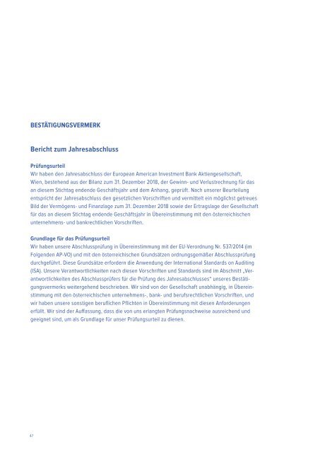 Geschäftsbericht der Euram Bank Wien 2018
