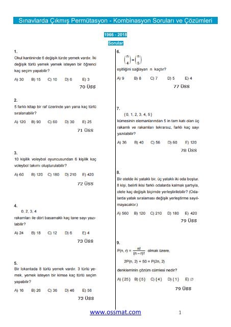 Permutasyon Kombinasyon