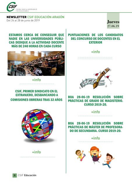 Newsletter EDUCACIÓN ARAGÓN Del 24 al 28 de junio de 2019