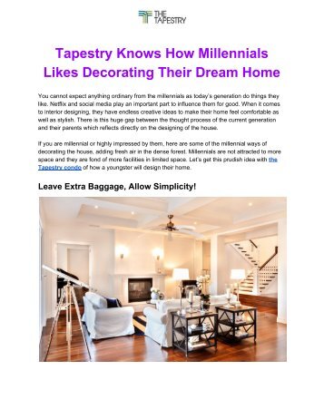 Tapestry Knows How Millenials Likes Decorating Their Dream Home