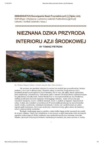 The League ECL job< Odkrywanie dzikiej przyrody umiarkowanego orientu  oraz gór i moczarów Azji Srodkowej