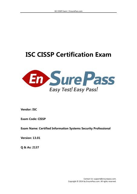 CISSP EnsurePass-Exam-Dumps-PDF-VCE-Practice-Test-Questions