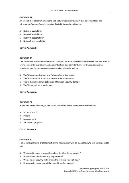 CISSP EnsurePass-Exam-Dumps-PDF-VCE-Practice-Test-Questions