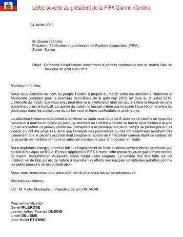 Lettre ouverte au président de la FIFA Gianni Infantino