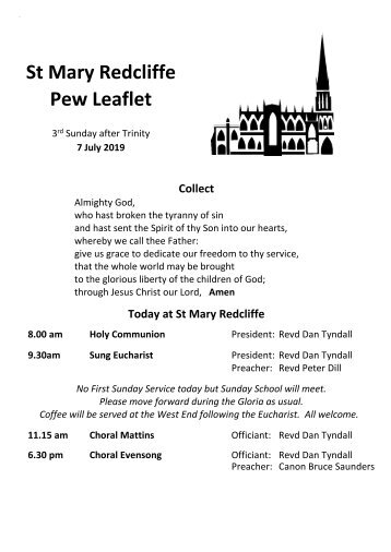 St Mary Redcliffe Church Pew Leaflet - July 7 2019 