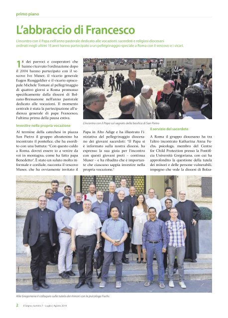 Il Segno - Mensile della Diocesi die Bolzano-Bressanone - Anno 55, numero 7, luglio 2019