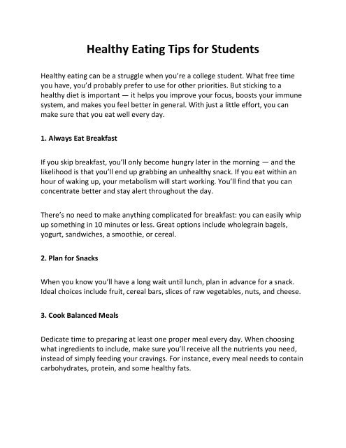 Healthy Eating Tips for Students