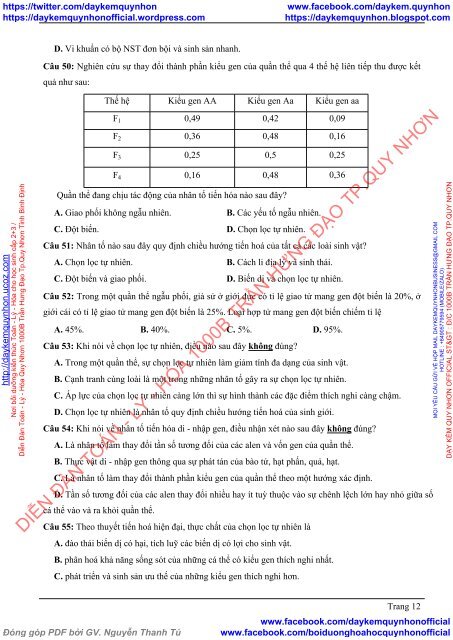 Bộ tài liệu Chinh Phục câu hỏi lý thuyết sinh học theo chủ đề - Phan Khắc Nghệ