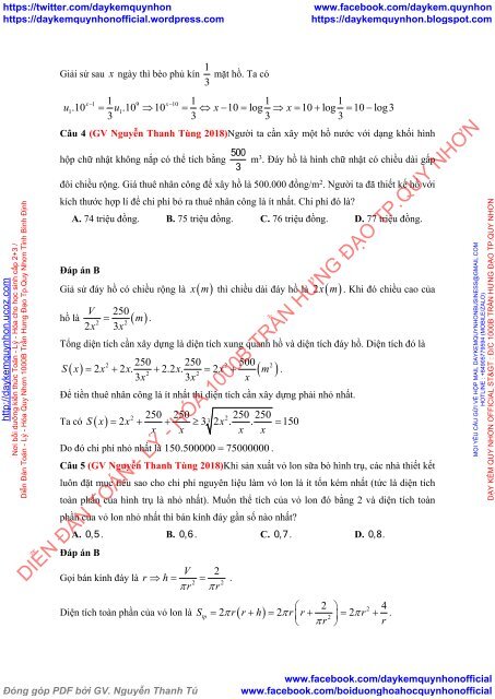 Bộ tài liệu bài tập theo chuyên đề tách ra từ đề thi thử 2018 môn Toán - Lớp 12 - Bài toán thực tế (Có lời giải chi tiết)