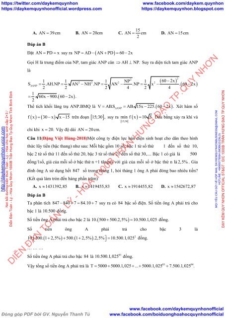 Bộ tài liệu bài tập theo chuyên đề tách ra từ đề thi thử 2018 môn Toán - Lớp 12 - Bài toán thực tế (Có lời giải chi tiết)