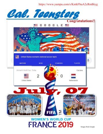 Cal Teensters Congratulations US Win Women's Soccer 2019