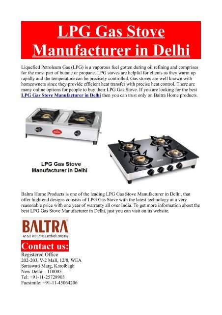 Lpg Gas Stove Manufacturer In Delhi