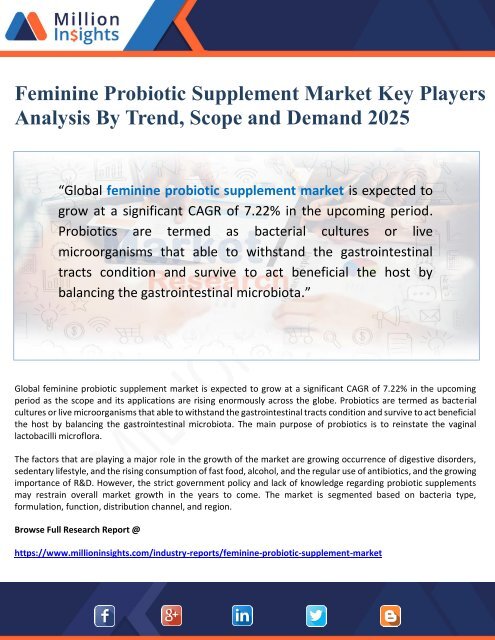 Feminine Probiotic Supplement Market Key Players Analysis 2025