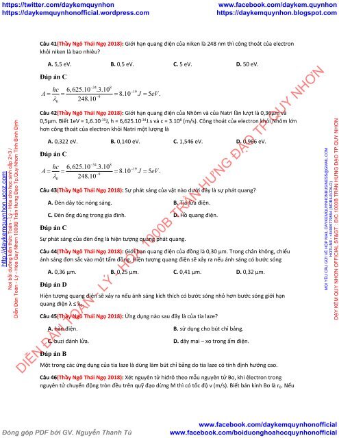 Bộ tài liệu bài tập theo chuyên đề tách ra từ đề thi thử 2018 môn Vật Lý - Lớp 12 - Lượng tử ánh sáng (Có lời giải chi tiết)