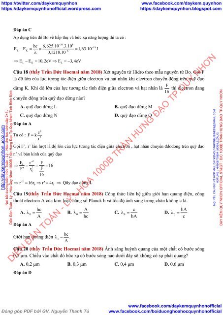 Bộ tài liệu bài tập theo chuyên đề tách ra từ đề thi thử 2018 môn Vật Lý - Lớp 12 - Lượng tử ánh sáng (Có lời giải chi tiết)