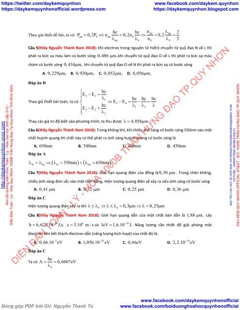 Bộ tài liệu bài tập theo chuyên đề tách ra từ đề thi thử 2018 môn Vật Lý - Lớp 12 - Lượng tử ánh sáng (Có lời giải chi tiết)