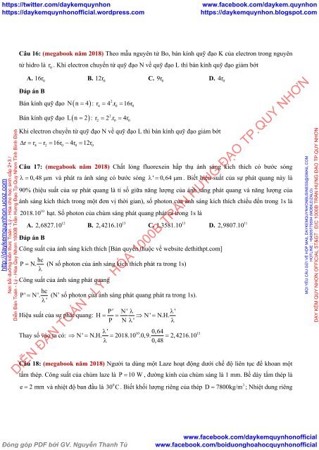 Bộ tài liệu bài tập theo chuyên đề tách ra từ đề thi thử 2018 môn Vật Lý - Lớp 12 - Lượng tử ánh sáng (Có lời giải chi tiết)