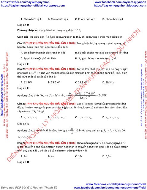 Bộ tài liệu bài tập theo chuyên đề tách ra từ đề thi thử 2018 môn Vật Lý - Lớp 12 - Lượng tử ánh sáng (Có lời giải chi tiết)
