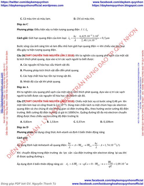 Bộ tài liệu bài tập theo chuyên đề tách ra từ đề thi thử 2018 môn Vật Lý - Lớp 12 - Lượng tử ánh sáng (Có lời giải chi tiết)