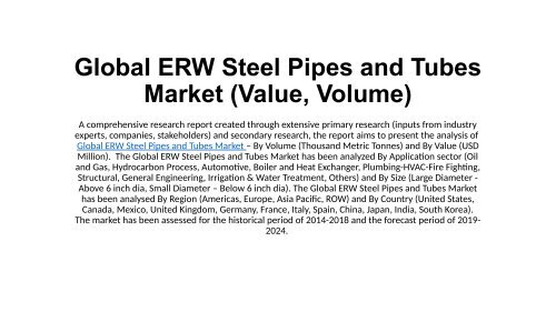 Global ERW Steel Pipes and Tubes Market