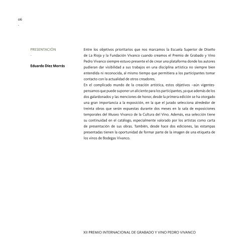 Catálogo XII del Premio Internacional de Grabado y Vino Pedro Vivanco. 2018