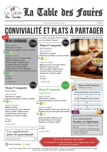 Carte La Table des Fouées Saumur - été 2019