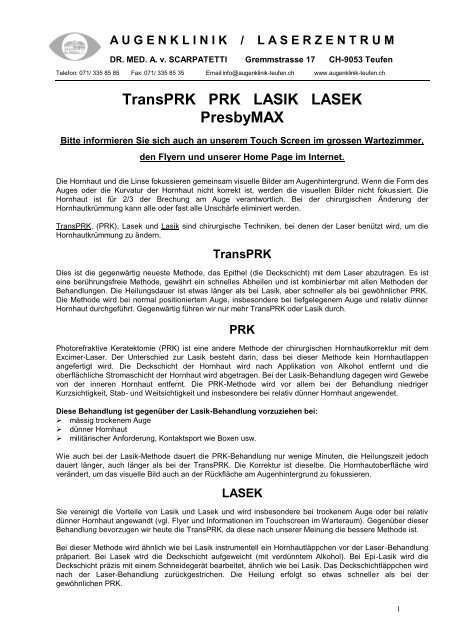 TransPRK - Augenklinik/Laserzentrum Dr. med. A. Scarpatetti AG ...
