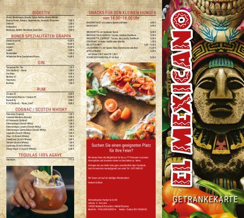 Getränkekarte - Rablander Grillstube - El Mexicano